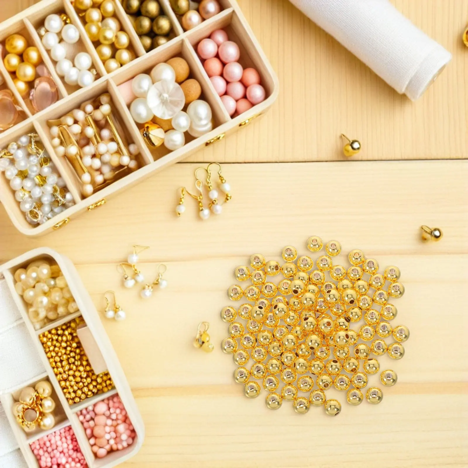 200Pcs Copper Gold Beads 6Mm Round Loose Spacer Jewelry Making Beads for Bracelets Necklaces Handmade Crafts Jewelry Supplies