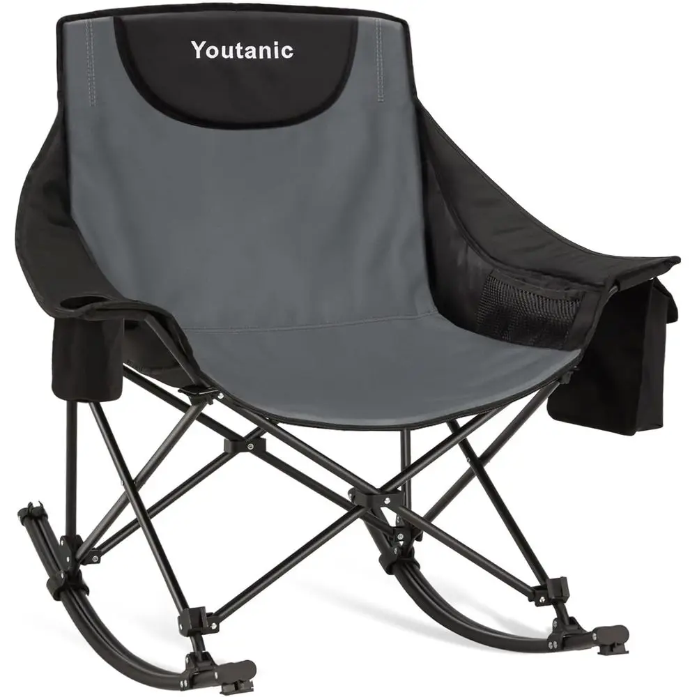 

Портативное мягкое кресло-качалка с подстаканником, сумкой для переноски и карманами для хранения, прочное уличное кресло-качалка для сада, газона