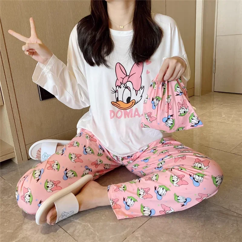 New Disney Mickey Mouse pajamas, pure cotton long-sleeved trousers casual two-piece Winnie the Pooh loungewear women\'s pajamas