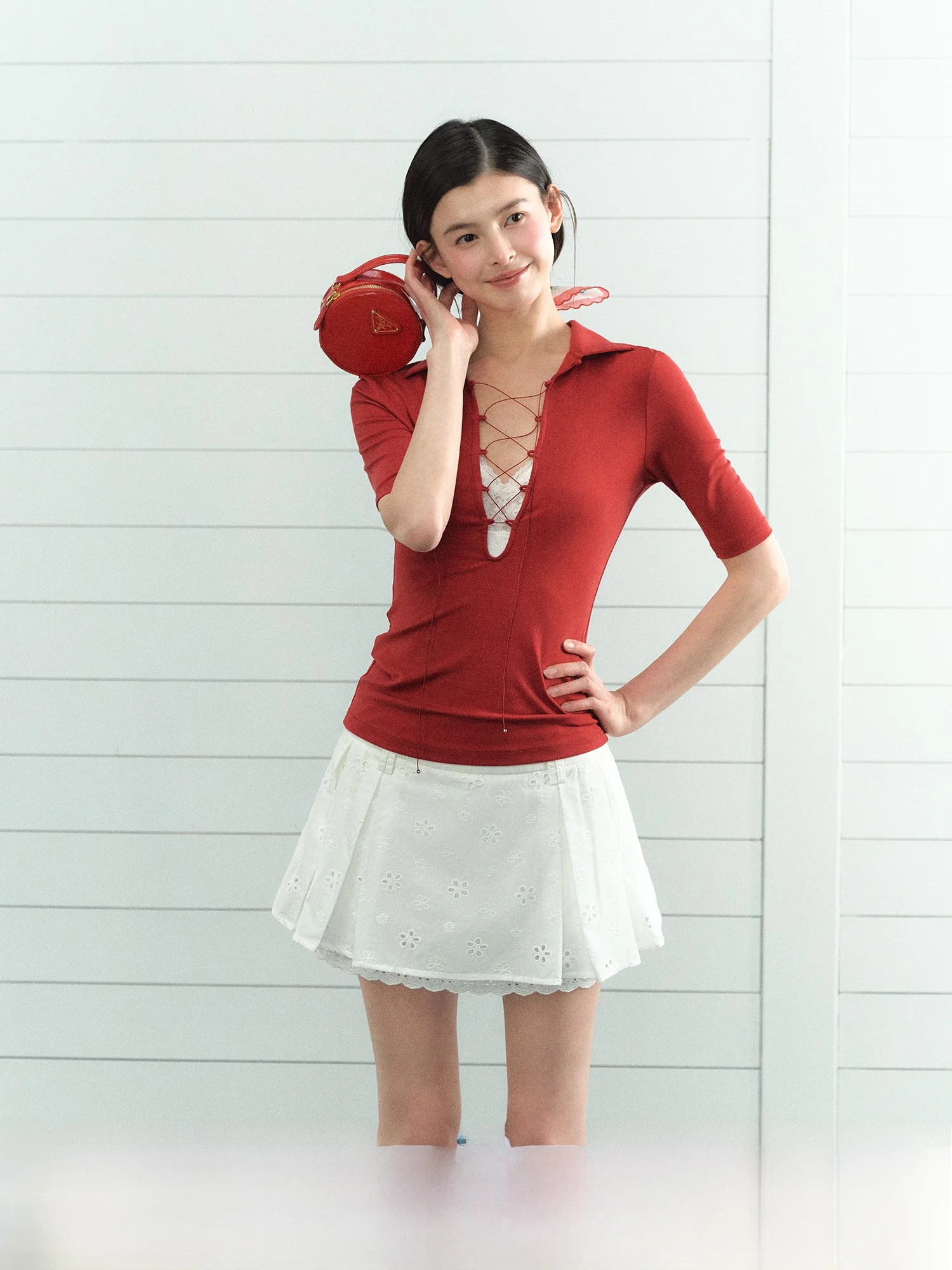 

LaluneDuCiel Ruche Design ort Sve футболка женская летняя утягивающая сексуальная горячая девушка топ корейский Sle Commute Faion