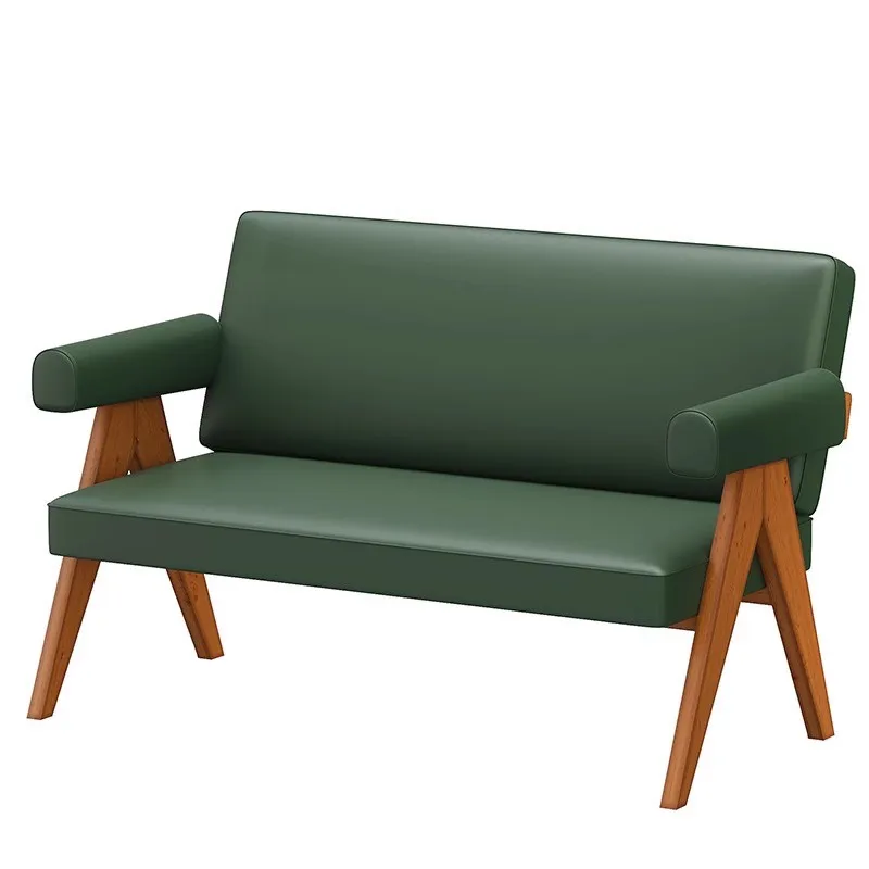 #High Quality Coffee Shop Solid Wood Customized Leather Sofa Bench Set Book Drink Store Armchair and Table Commercial Furniture