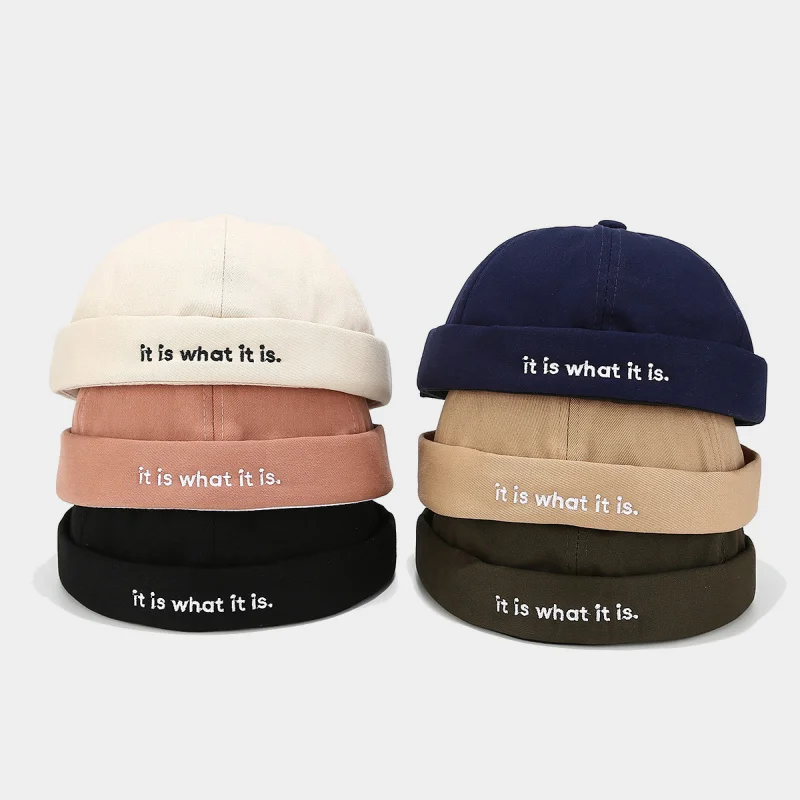 Japanese Art Minimalist Letter Embroidered Landlord Hat Women European American Fashion Retro Men Yuppie Cap Trendy Skullcap Uni