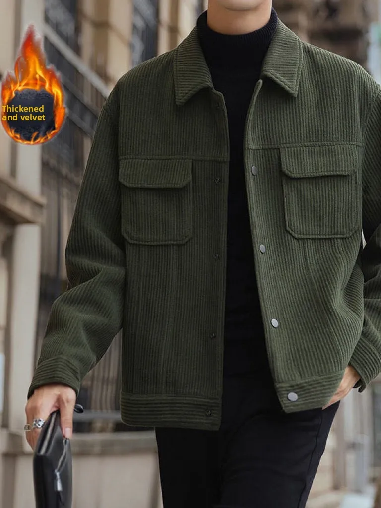 

Autumn Winter Men's Casual Faionable Pure Color Loose Fit Jaet with Stand Collar Warm Polyester Fiber Long Sve Coat