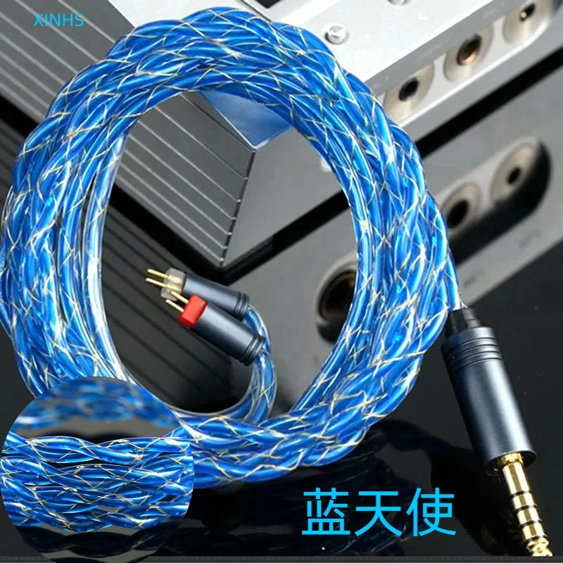 XINHS S32 Kabel Earphone HIFI Lapis Perak Tembaga Kristal Tunggal Malaikat Biru 2-Core