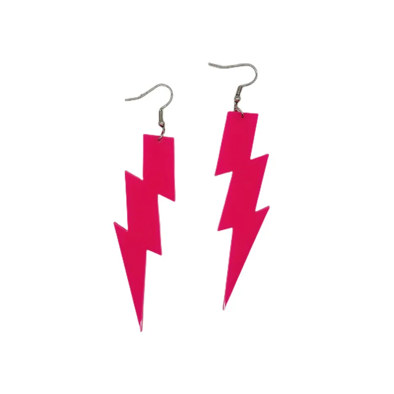 Neon Lightning Bolt Flash Thunder Earrings for 80\'s Outfit Party Accessories Retro Acrylic Drop Dangle Neon Lightning Earrings
