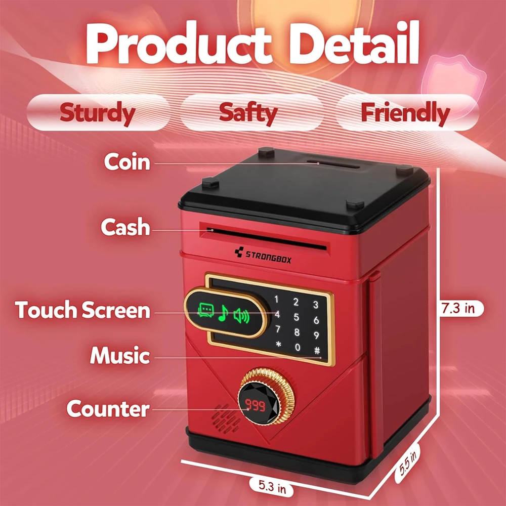 Electronic Touch Screen Piggy Bank Safety Password Mini Intelligent Music Counting Money Coin Bank ATM Banks Toys For Kids Gift