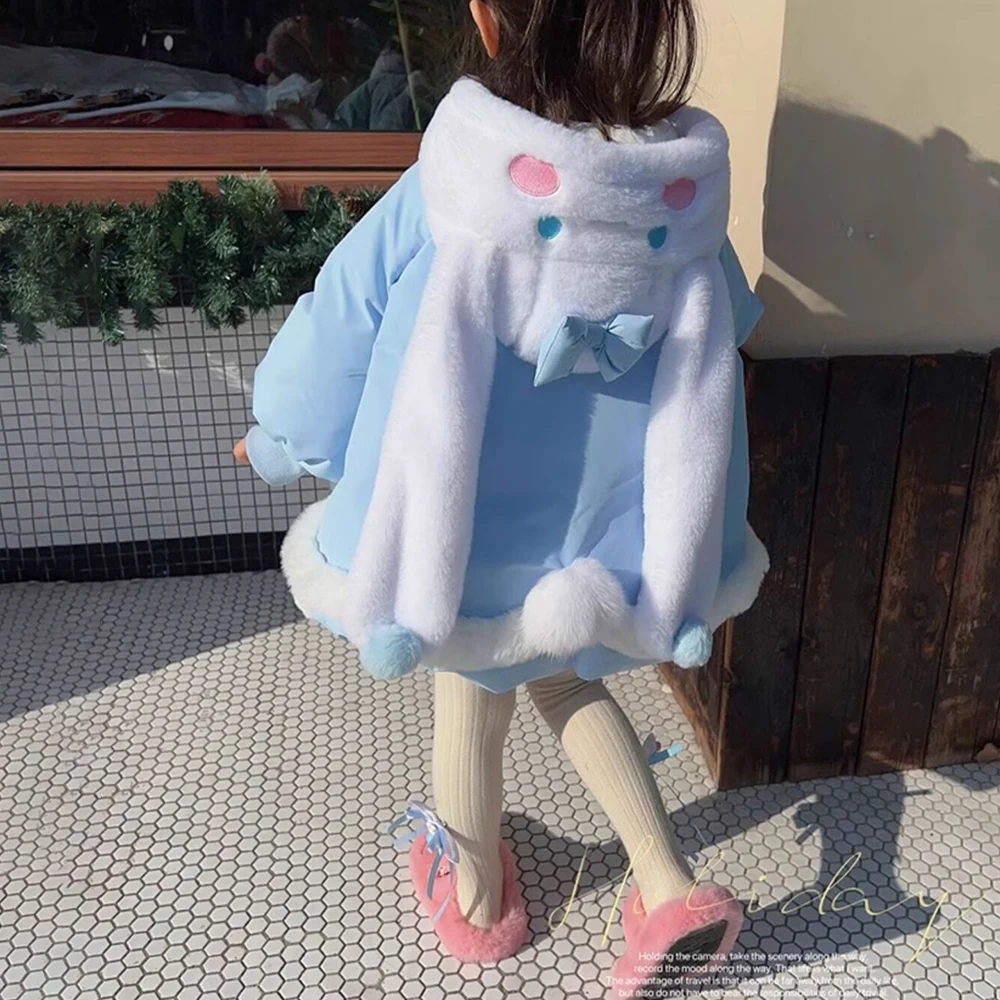 Winter Sanrios Cinnamoroll Lolita Anime Blue Down Jackets Girl Kids Fashion Kawaii Birthday Party Role Play Cute Cartoon Gifts