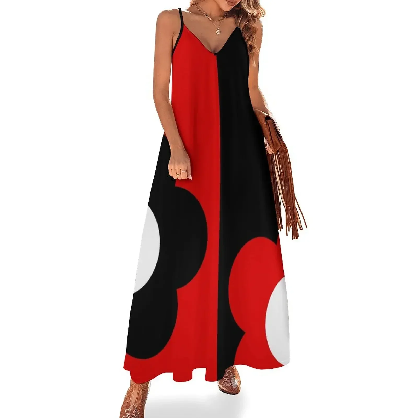 

Retro Red and Black Flowers Sleeveless Dress Long veiled dresses dress party evening elegant luxury celebrity Dress