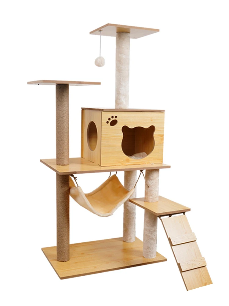 Cat Climbing Frame Tree Cat Scratching Column Wood Cat Jumping Platform Multi-Level Pet Cat Tree House Condo Perch Tower