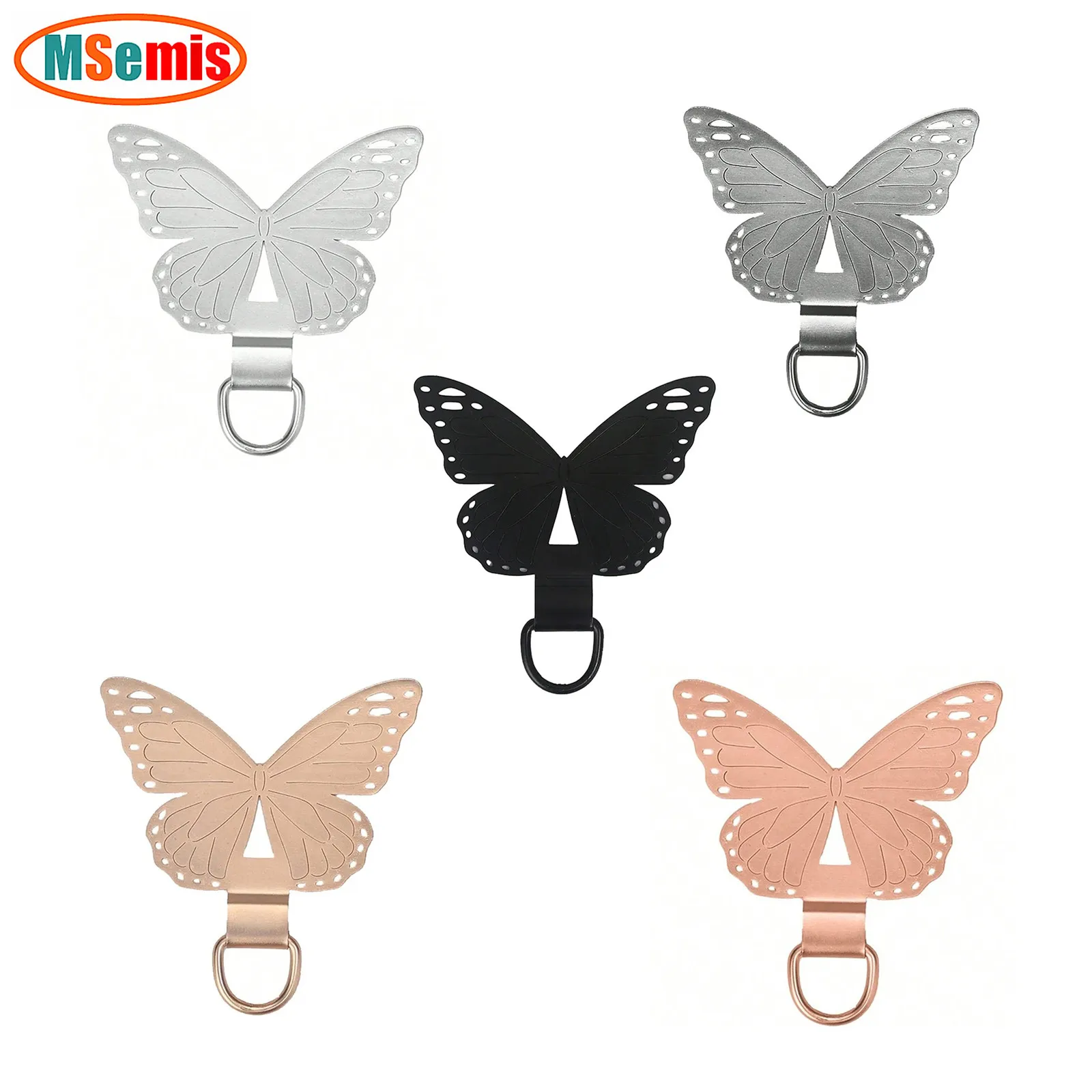 1Pc Exquisite Butterfly Phone Clip Metal Stainless Steel Phone Anti-loss Lanyard Card Back Clip Tool Accessory for Daily Use