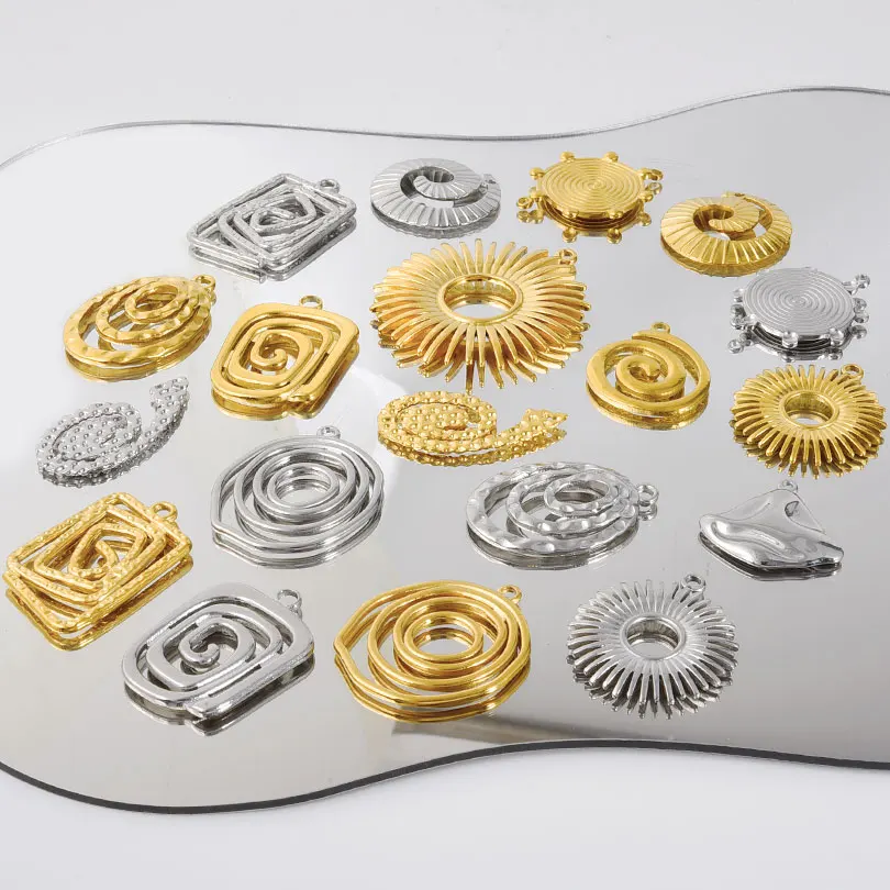5pcs Gold Silver Color Circle Spiral Geometric Pattern Charms Pendant Unisex Fashion Can Be Used For Jewelry Making Accessories