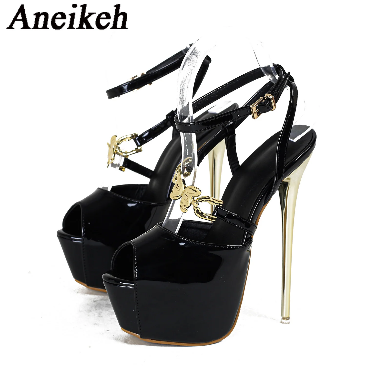 Aneikeh Summer sexy Super High Heels Sandals Women Platform Pumps Fashion Open Toe Bow Buckle Strap Ladies Party Stripper Shoes