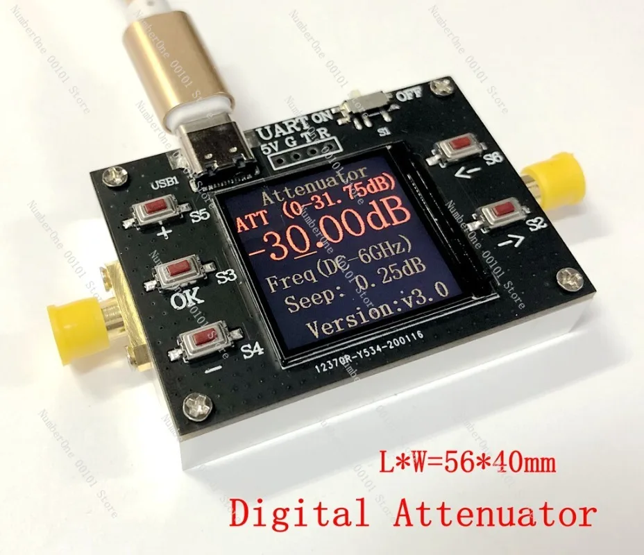 TYPE-C 6G digital programmable RF attenuator 30dB TFT display CNC shell, supports communication
