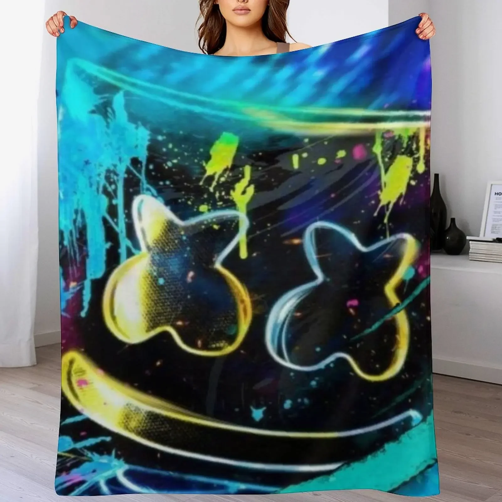 

marshmellow dj merch neon cool Throw Blanket Summer Hairys Plaid on the sofa For Decorative Sofa Blankets