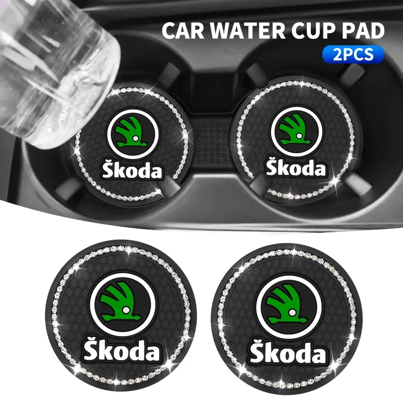 Car Coaster Non-Slip Cup Holders Bling Crystal Rhinestone Cup Pad For Skoda Octavia Fabia Kamiq Kapoq Kodiaq Rapid SCALA Superb