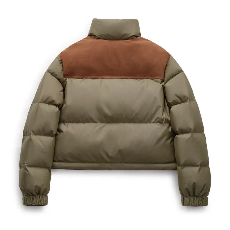 Maden المرأة سترة قصيرة أسفل 90% بطة أسفل الدافئة سميكة اقتصاص معطف منتفخ الرجعية الجلد المدبوغ المرقعة الوقوف طوق الشتاء ملابس خارجية