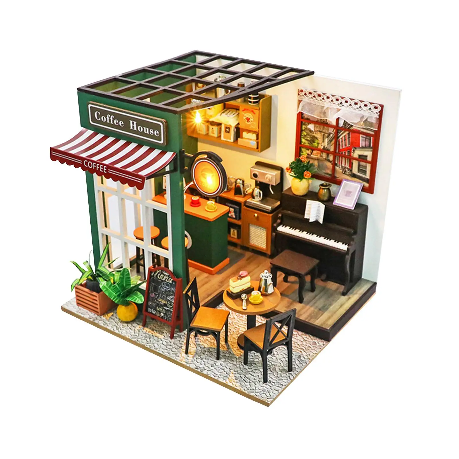 Analyste de maison de courses miniatures avec meubles, décoration de café bricolage