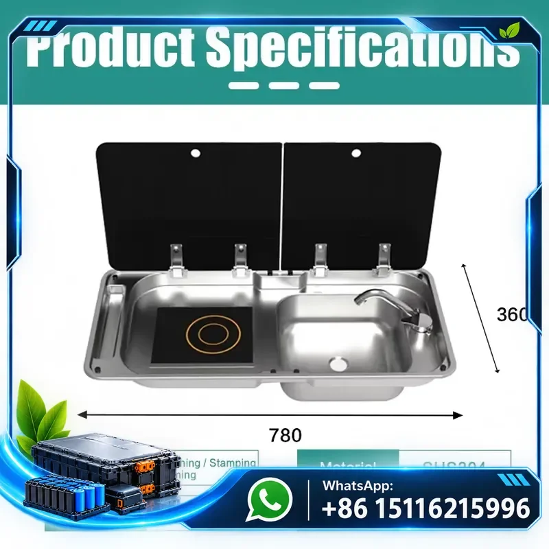 RV SUS304 sink induction cooker double flip rust-proof stainless steel, suitable for campers, caravans, boats, RVs built-in