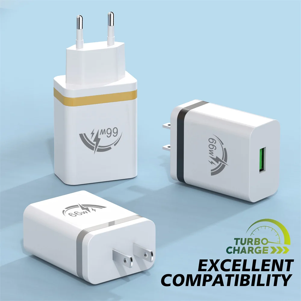 66W USB Charger Fast Charging Quick Charge 3.0 Mobile Phone Power Adapters For iPhone 15 Samsung Xiaomi EU/US Plug Wall Charger