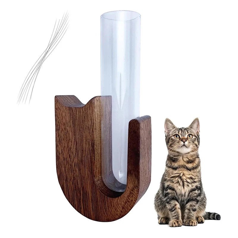 NEW Cat Whisker Vase Pet Whisker Vase Fridge Magnet Wooden And Glass Pet Hair Beard Collector Pets Souvenir Gift Home Decor