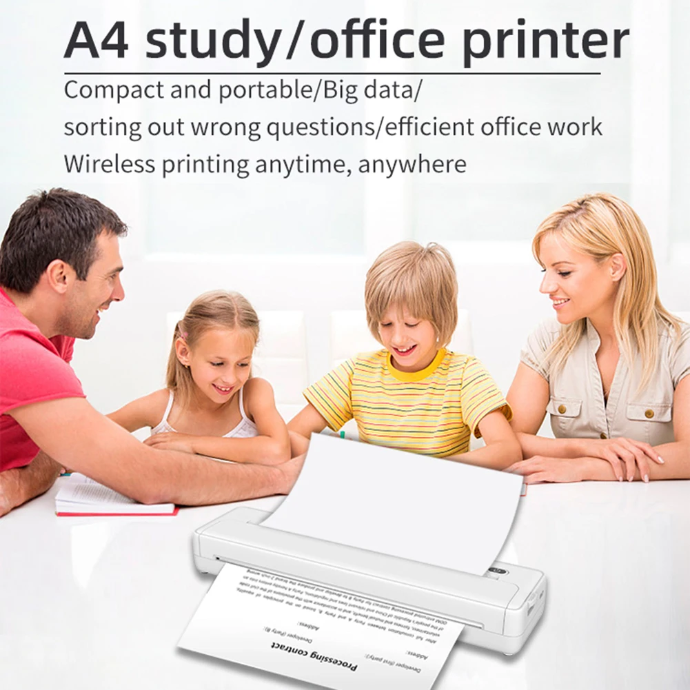 A4 Printer termal portabel 203DPI Bluetooth nirkabel kompatibel Printer perjalanan seluler tanpa tinta kompatibel dengan ponsel pintar & PC