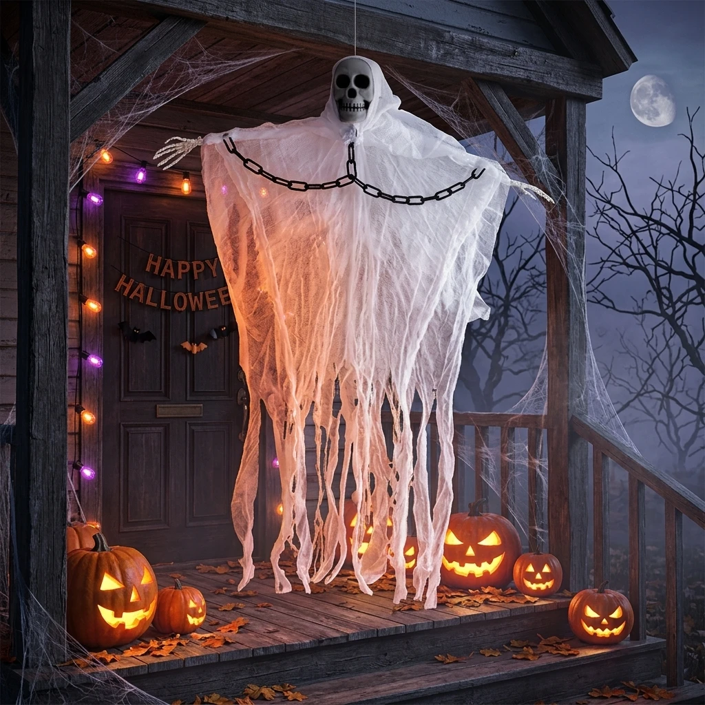 Halloween Hängender Geist Totenkopf Skelett Gaze Gruselige Requisiten Spukhaus Outdoor Garten Horror Dekoration Lofytain