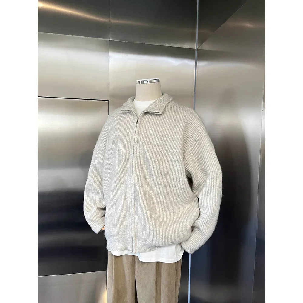 

Новые мужские свитера, вязаные джемперы, кардиган, однотонный свитер на молнии, свободные комбинезоны, весна 2024, легкая эластичная верхняя одежда High Street