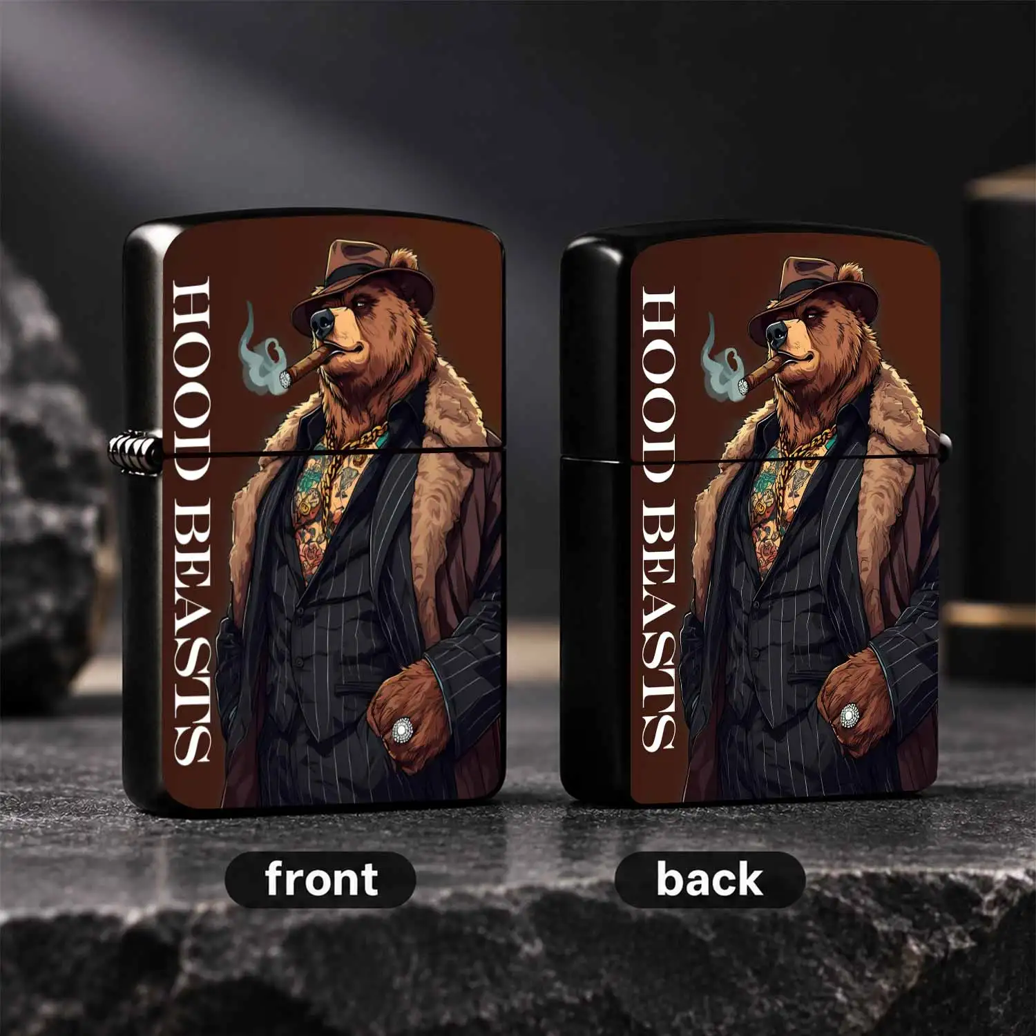 Stylish Creative Hood Beasts Mr. Bear Themed Pocket Lighter, Retro Cool Unique Design, Perfect for Daily Multi-scene Use, Exquisite Tasteful Nice Gift Choice for Yourself and Your Friends Family A Humorous And Interesting Lighter