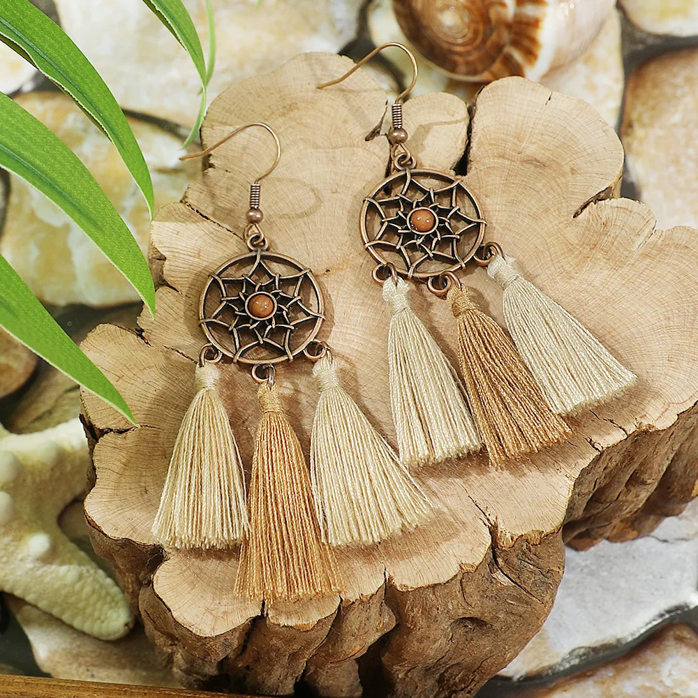 Vintage ethnische geometrische braune Tropfenohrringe für Frauen, elegante Persönlichkeit, Urlaub, lässig, täglich, Ohrringe, Boho-Schmuck – Detail 22