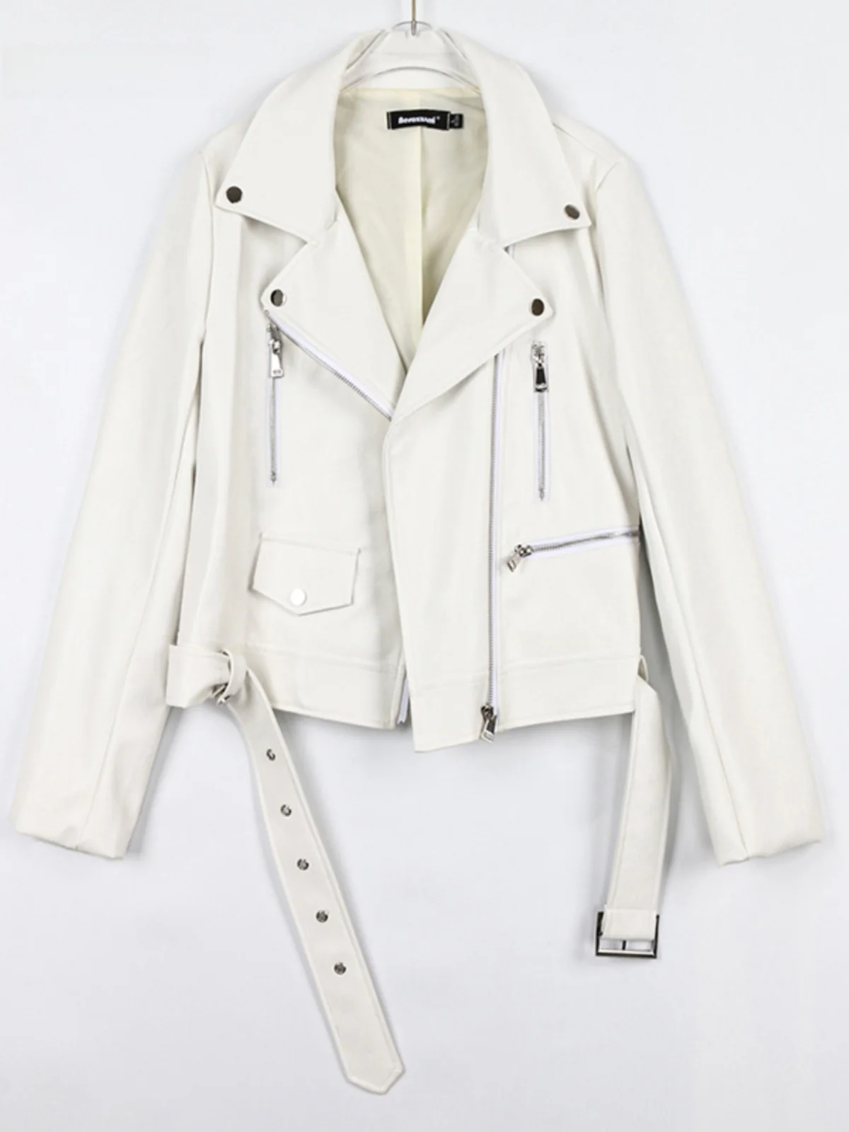 Nerazzurri – veste de moto pour femmes, manteau en cuir PU blanc, avec ceinture, manches longues, style navetteur, nouvelle collection 2023