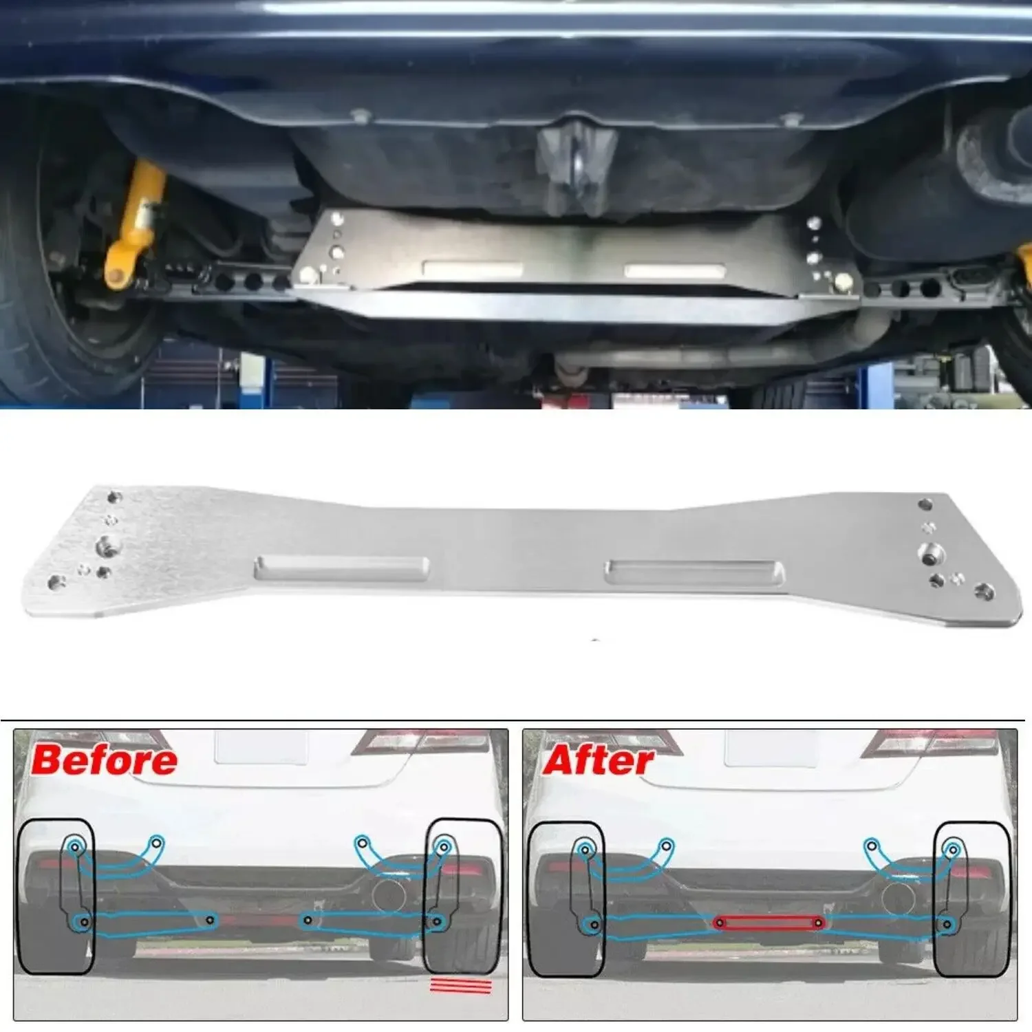 Cinta traseira do subquadro e barra de gravata para Honda Civic EG 1992-1995, braço de controle inferior prateado