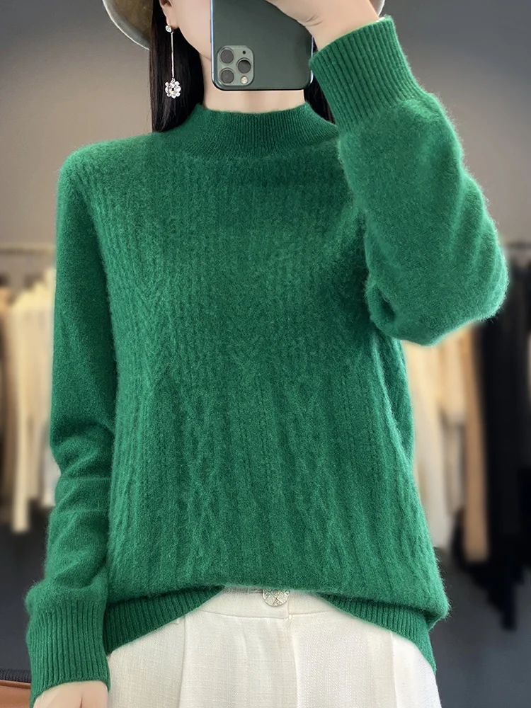 100% Wool Autumn Winter Fashion Women sweater O-Neck Pullover Long Sleeve Tops New Knitwear Jumpers Warm Thick Soft Comfortable