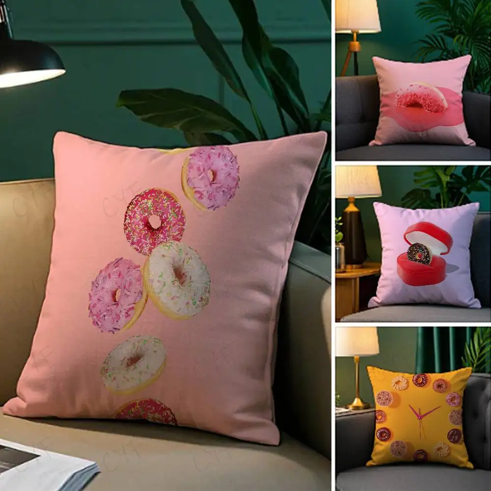 Sweet Donut Cute Anime Double-sided Printed pillow cover Short plush Suitable living rooms bedrooms sofas throw cushion cover