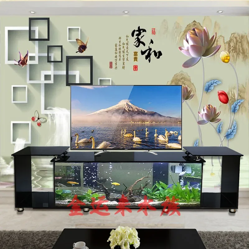 TV Cabinet Fish Tank Background Ecological Fish Tank Wall Super White Large Integrated Glass Fish Globe