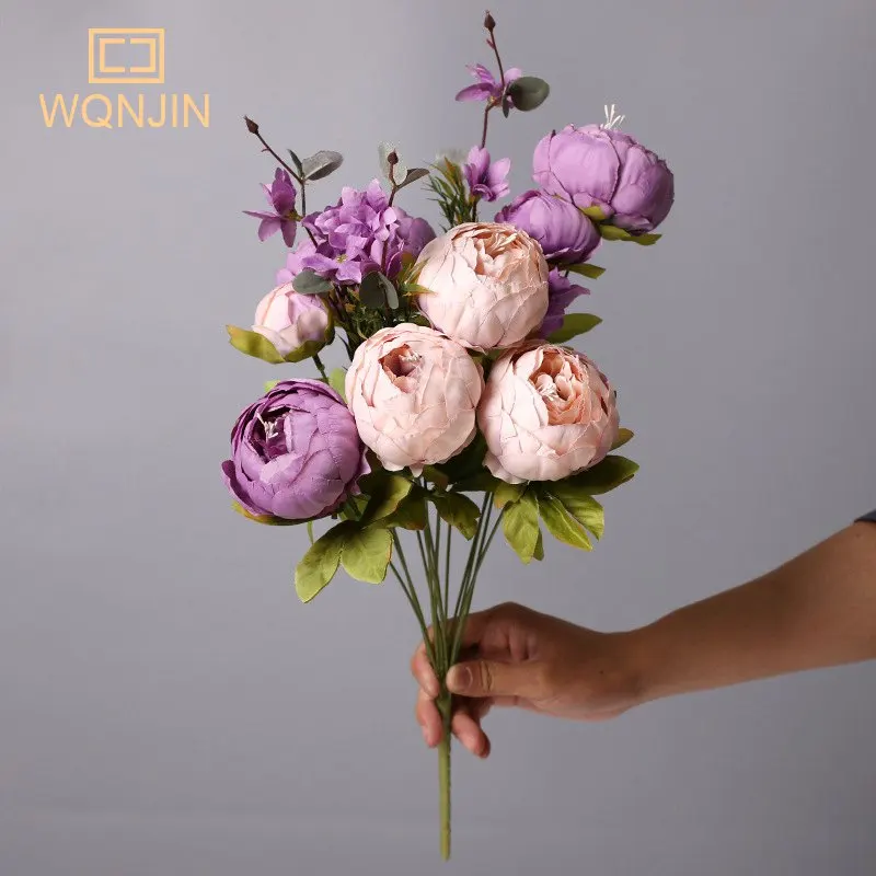 WQNJIN Künstliche Blumen aus Pfingstrosen aus Seide mit 13 Köpfen, Vintage-Blumenstrauß, Pfingstrosen, Blumen für Zuhause, Tischdekoration, Hochzeitsdekoration – Detail 8