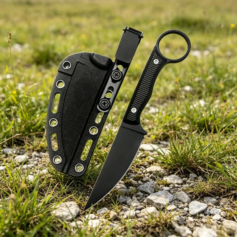 Outdoor Jungle Fixed Knife with Nylon Fiber Handle 8Cr13Mov Blade EDC Utility Tool for Fishing & Backpacking