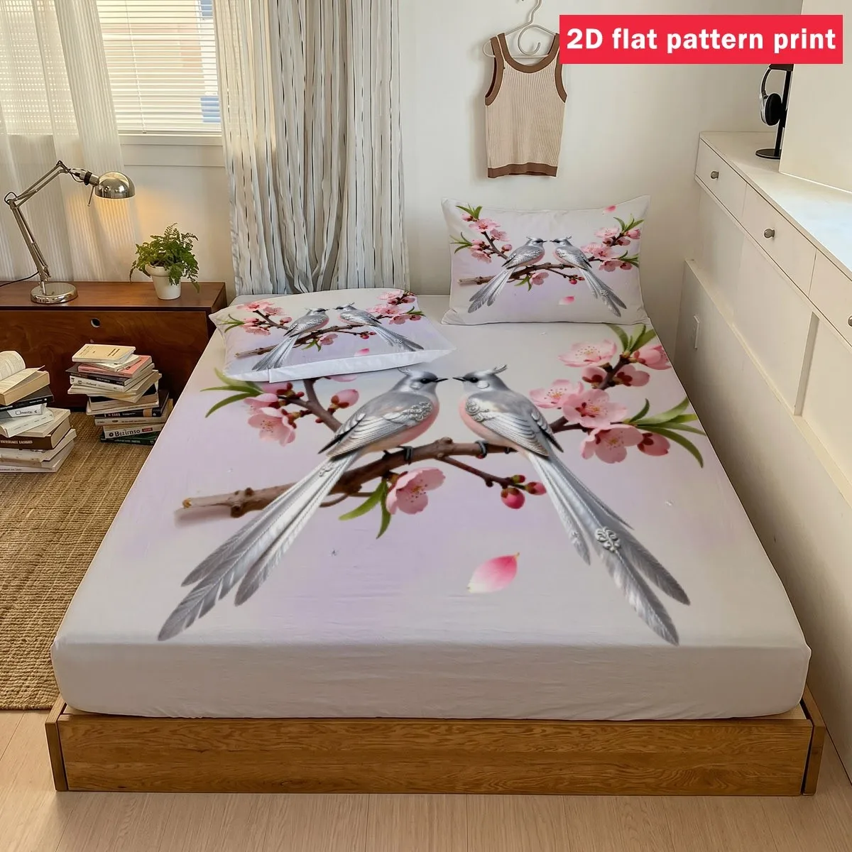 Three-Piece Fitted Sheet Set, Three-Piece Bedding Set (Includes 1 Fitted Sheet + 2 Pillowcases), Romantic 2D Digital Print Three-Piece Set, 2D Flat Print Fitted Sheet, Tropical Dolphin Rainbow Theme Bedding, Floral Palm Tree Print, Resort Poolside Fitted Sheet Style, Machine Washable Design, Holiday Decoration, Various Sizes, Breathable Protective Cover, Mattress Protector, Pillowcase Included