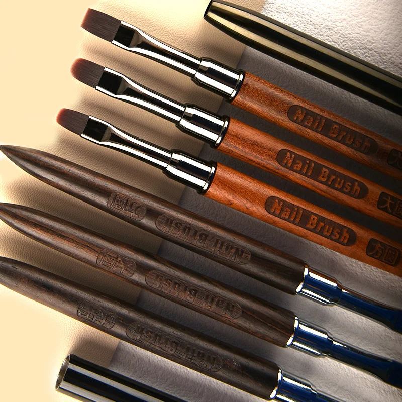 1/6PCS Acryl Nagel Pinsel Stift für Pulver Maniküre Runde Holz Griff Gel Builder Pinsel