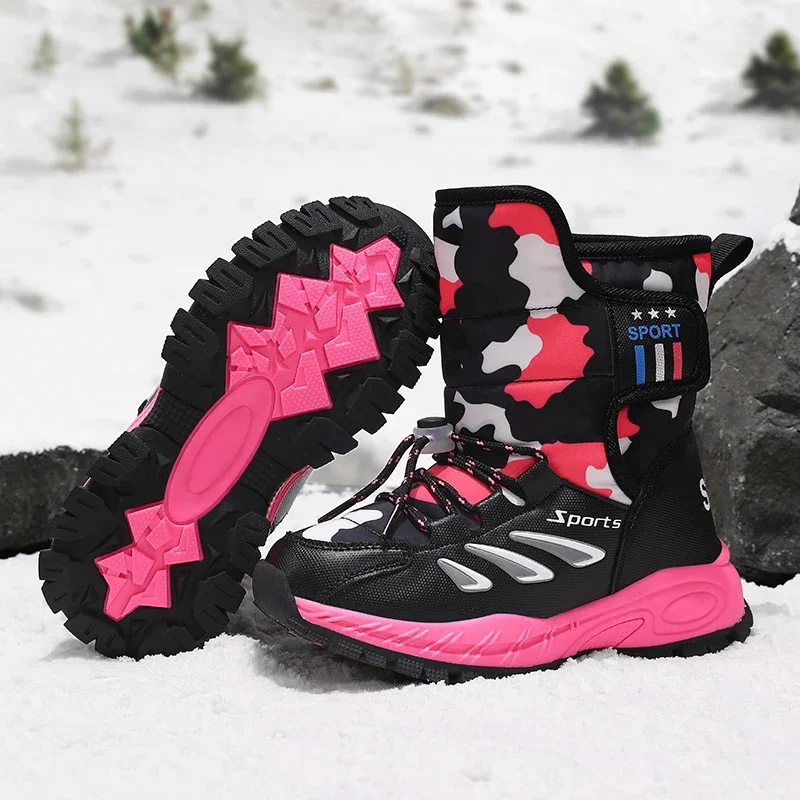 Kids Winter Boots Big Girls and Boys Warm Shoes Non-slip Sole High Quality Outdoor Junior Footwear B5520