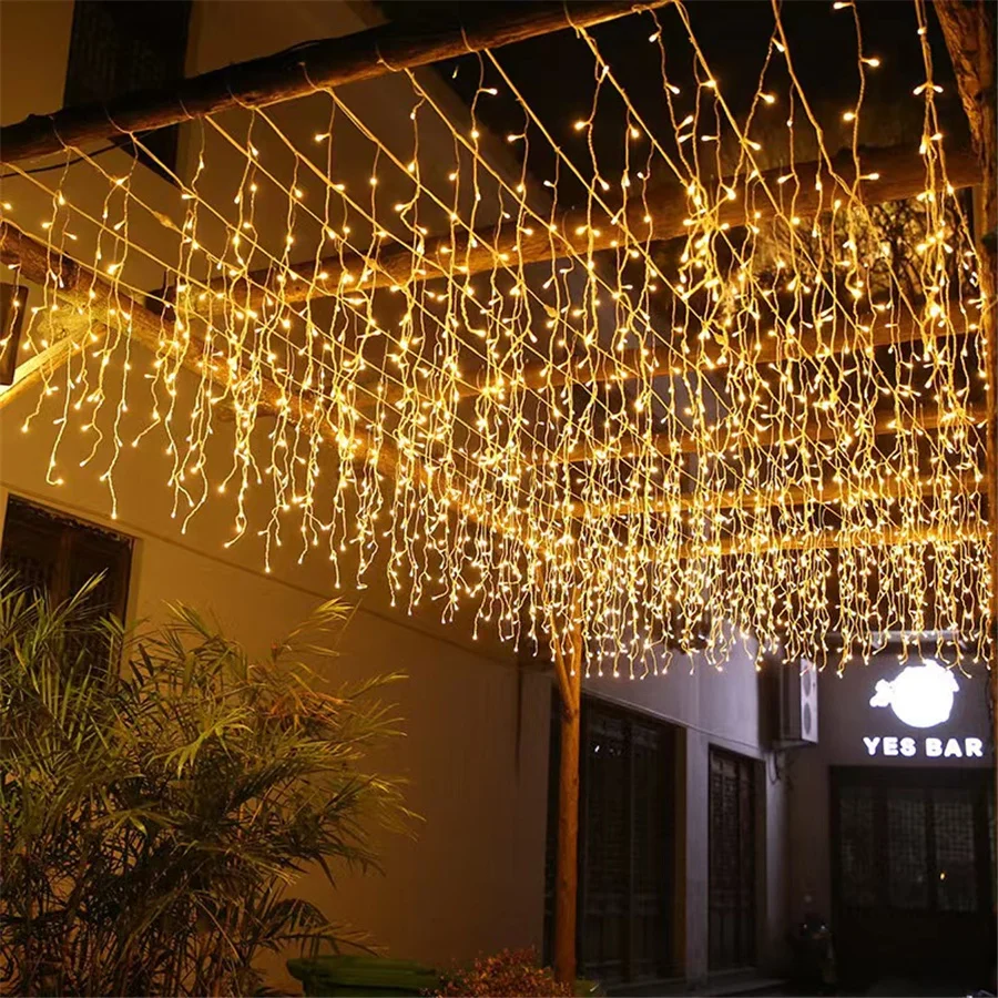 Outdoor Waterproof 96LED Icicle Fairy Garden Lights EU Plug Christmas Curtain String Lights for Mall Party Wedding Garland Decor