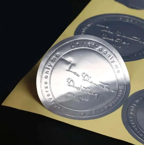 Adesivi personalizzati in rilievo argento opaco, etichette con logo, confezione avanzata in rilievo 3D, adesivi per buste di candele
