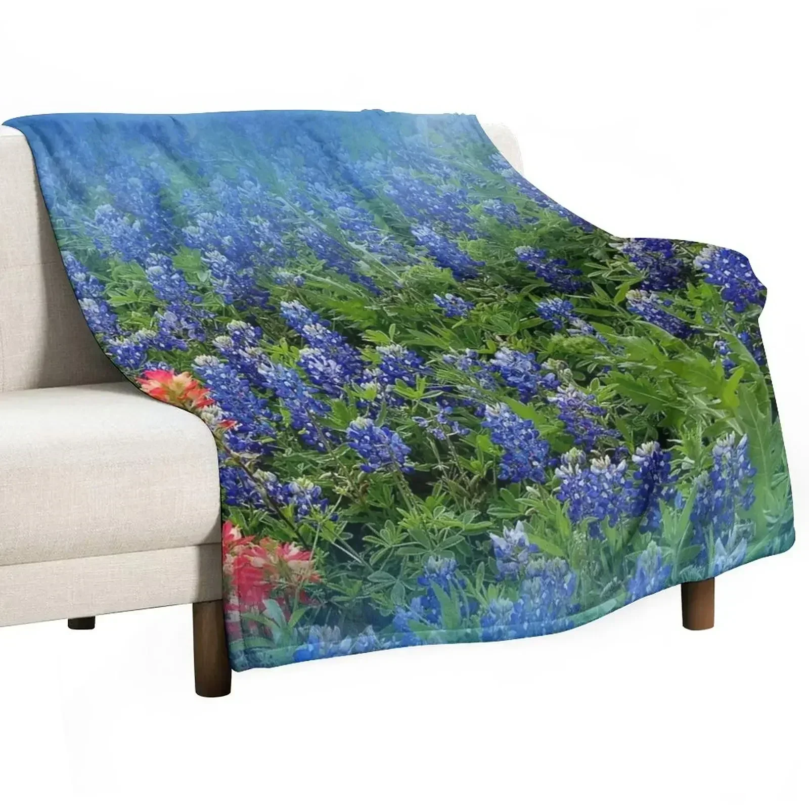 Pretty BlueBonnets - Blue and Red Hill Country Flowers - Spring Botanical Florals Throw Blanket Beach Luxury Thicken Blankets