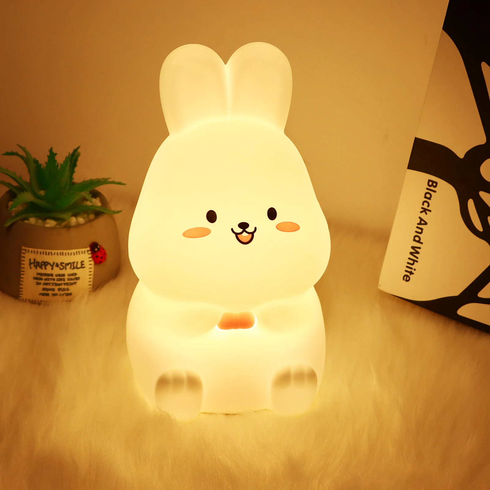 LED Night Light Rechargeable Silicone Squishy Rabbit Lamp Touch Sensor Dimmable Child Gift Creative Bedroom Desktop Decor Lamp