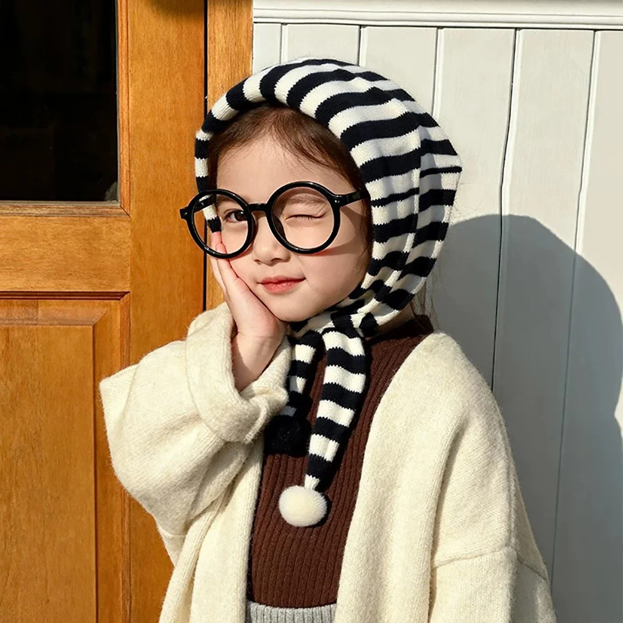 Fashion Striped Baby Scarves Autumn Winter Warm Knit Woolen Shawl Neckerchief Korean Toddler Kids Head Protection Scarf