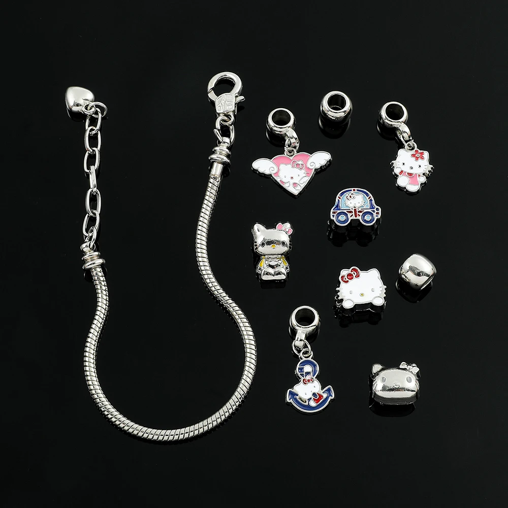 Gelang figur Anime Sanrio untuk anak-anak, gelang pesona lucu, Hello Kitty, perhiasan Kawaii buatan tangan, hadiah untuk anak perempuan