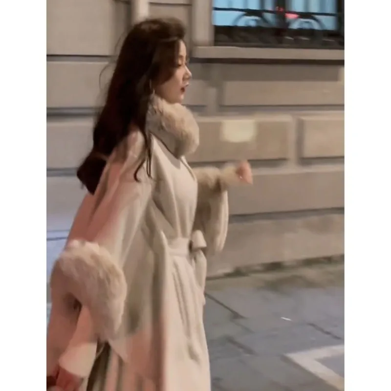 

Осень-зима 2025 года, вязаное пончо с воротником и поясом, накидка, шаль, женское пальто большого размера E12807