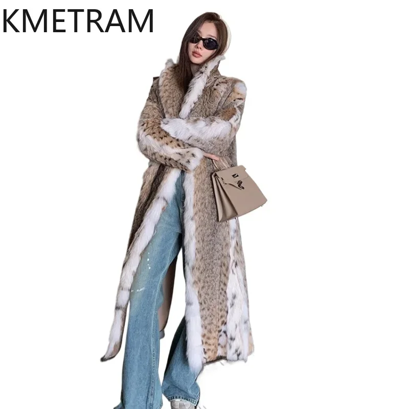 Natural Lynx Fur Jacket Luxury Long Fur Coat Women High Quality Jackets for Winter 2024 Fashion Womans Clothing шуба женская