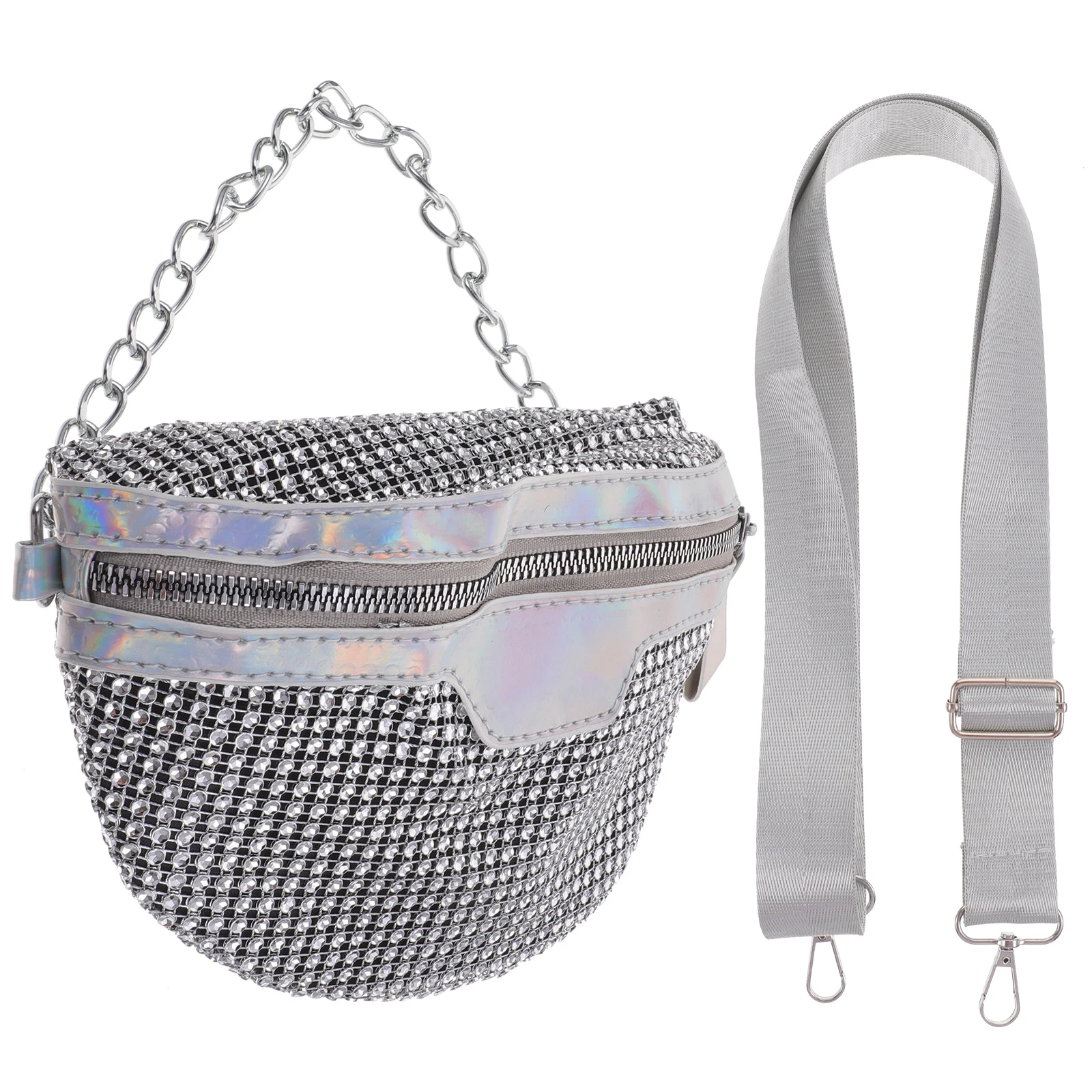 

Shiny Women Fanny Pack Crossbody Bag Purple Silver Korean Lightweight Travel Shopping Pouch PU Material Ideal Gift