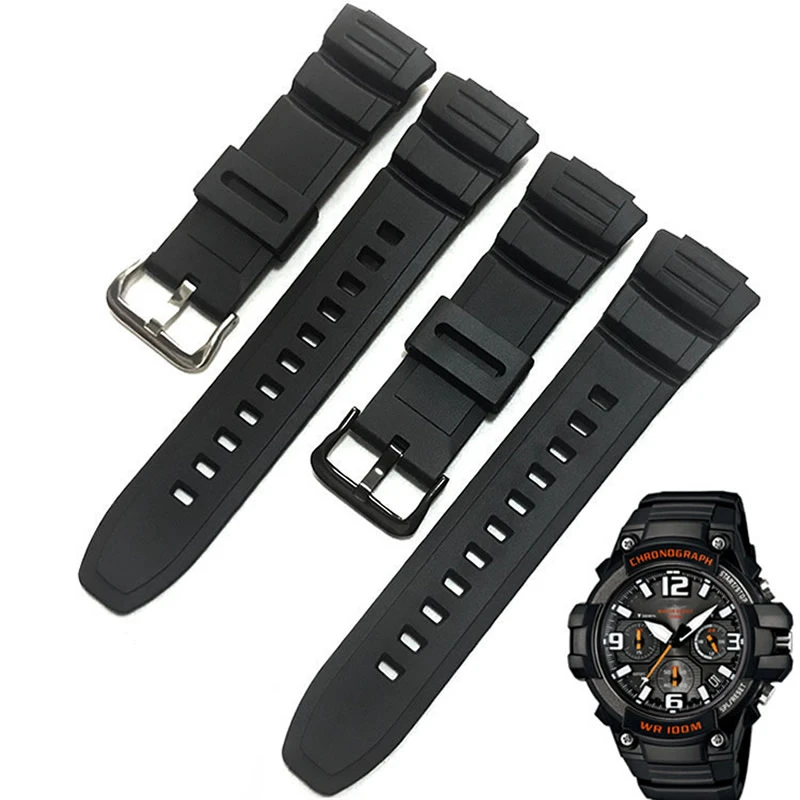 For Casio W-S220 HDD-S100 MCW-100 110h AE-2000W Rubber Men Women Sports Waterproof Sweatproof Convex Interface 16mm Watchband