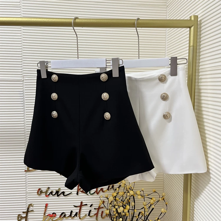 Nowe damskie spodnie z wysokim stanem na rok 2024, z podwójnym rzędem ozdobnych guzików, boczny niewidoczny zamek błyskawiczny, spodnie codzienne.